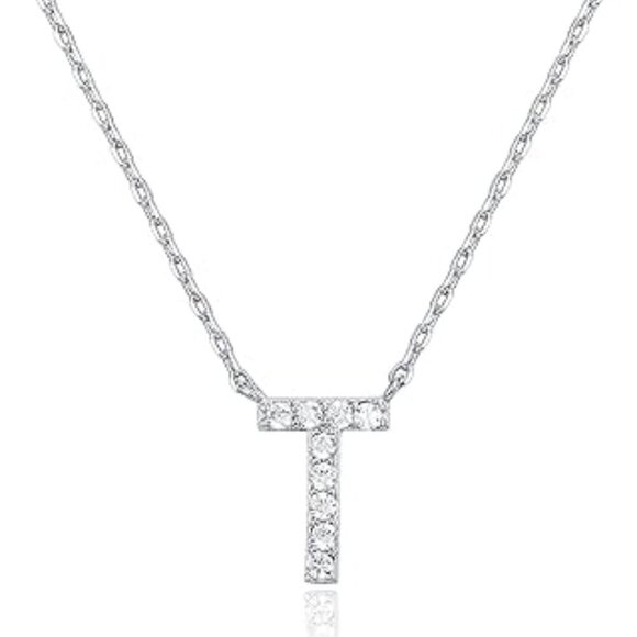 14K White Gold Initial Necklace Letter Dainty Diamond Gift Present P - Z - Picture 5 of 12